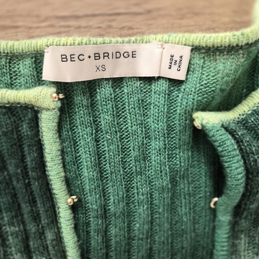 bec + bridge Alana Knit Wool Blended Green Gradient Ribbed Bodysuit Romper XS - Picture 8 of 10